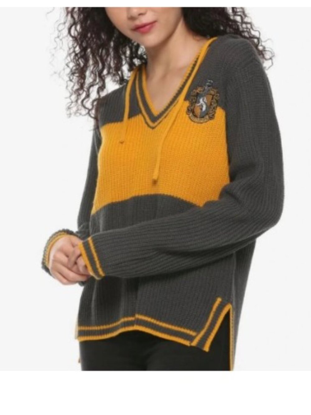 Harry Potter HufflePuff Knit Hoodie Sweater Gray Yellow XL